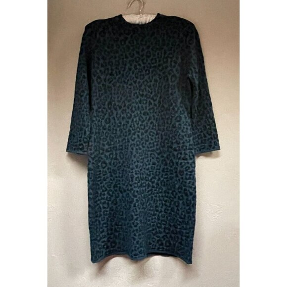 New Milly Women's XL Long Sleeve Sheath Dress in Metallic Cheetah Print Back Zip